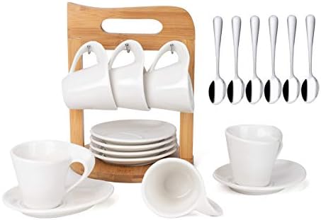 2.5oz Espresso Ceramic Cups Set of 6 with Saucers & Spoons