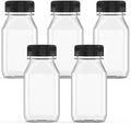 8 Ounce Plastic Juice Bottle Drink Containers with Black Lids, 5 Pcs