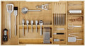 Bamboo Silverware Drawer Organizer, 17.72-29.53 Inch Expandable Large Kitchen Drawer Organizer, 5-8 Slot Flatware with Removable Card Slots & Knife Block for Spoon Butter Knive, Natural