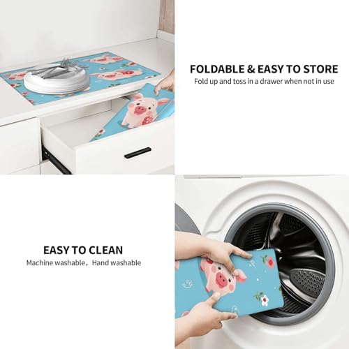Microfiber Dish Drying Mat For Kitchen Countertop Cute Piggy Lovely