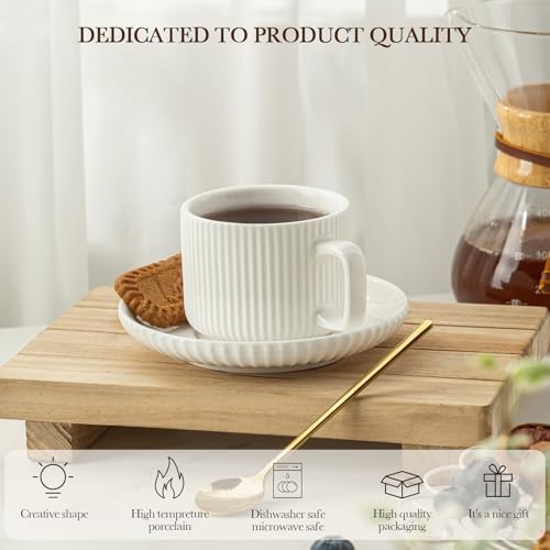 5 Ounce Espresso Cups Set of 4, Small Coffee Cups with Saucers and