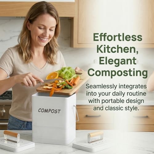 Tlence 1.7 Gallon Kitchen Compost Bin, White