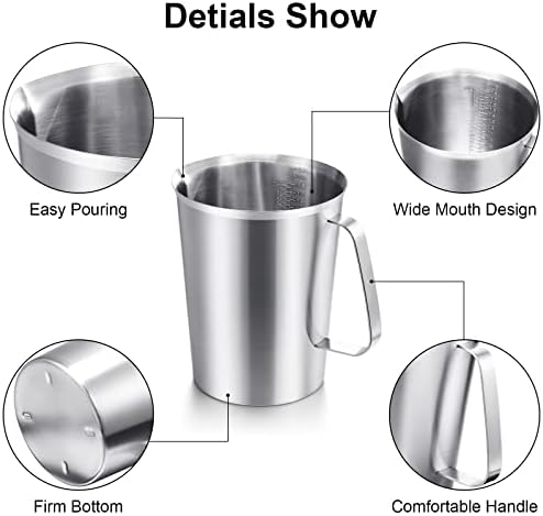 Flutesan 3 Pack Stainless Steel Measuring Cups, 16/32/64 oz Metal