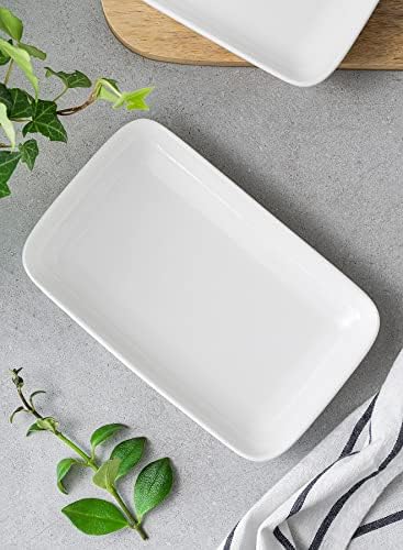 Sweese 8 Inch Rectangular Salad Plates, Porcelain Dessert Plates