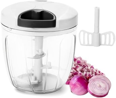 Pull‐String Manual Food Chopper with Sharp Blades, 900ml White