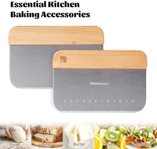 Bench Scraper & Chopper, Stainless Steel Dough Cutter with Wooden