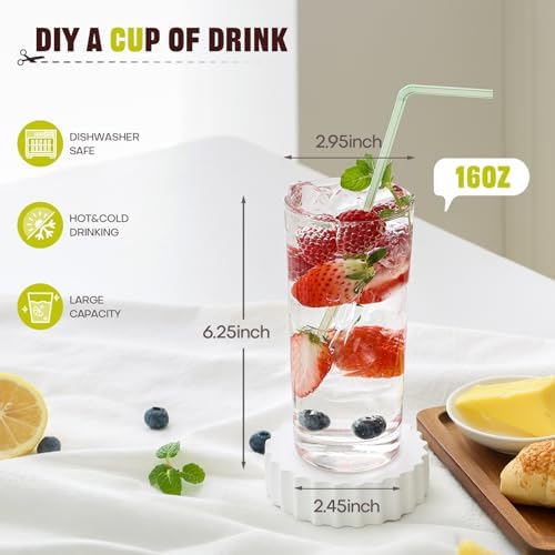 Highball Glasses Set of 6, 16oz Tall Drinking Glasses, Water Glass