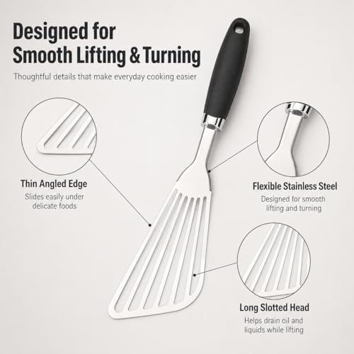 304 Stainless Steel Fish Spatula, Thin Flexible Slotted Turner