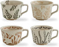 12 oz Vintage Ceramic Coffee Mug Set of 4 - Handmade Stoneware Pottery