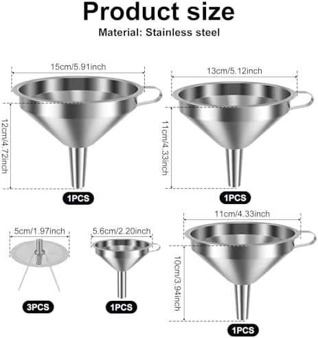 2027 Stainless Steel Filter Funnel,7 Pack Funnel Set