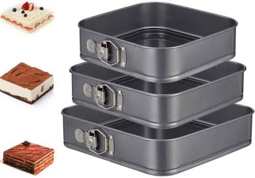 Springform Cake Pan Square 9.5inch,10inch,11inch, Set of 3 non stick