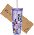 bzyoo 24oz Plastic Tumbler Cup, Lid & Straw, Iced Coffee, Purple