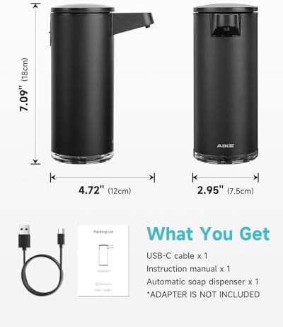 AIKE SensePro Automatic Soap Dispenser, 12.8oz, Matte Black