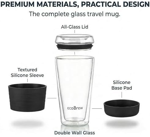 16oz Double Wall All Glass Tumbler with Lid, Glass Travel Mug