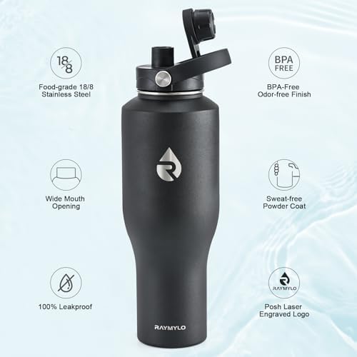 RAYMYLO 40 oz Insulated Water Bottle with Straw, Fit in Car Cup Holder