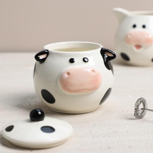 WAIT FLY Funny Cow Ceramic Creamer and Sugar Bowl Set, Cream Pitcher