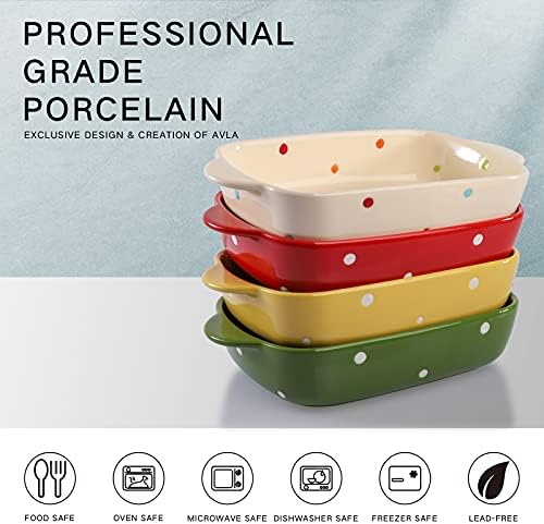 AVLA Set of 4 Ceramic Small Casserole Dishes, 7"x5" Porcelain Roasting