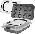 Qinyoung 2 Pcs 9" x 13" Cake Baking Pan with Lid 12 Cup Muffin Pan