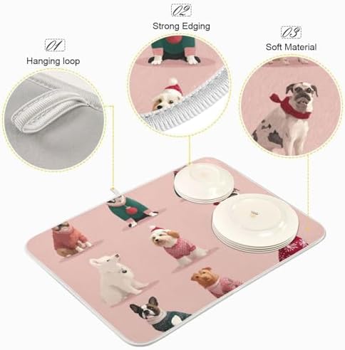 OTVEE Whimsical Pet Decor Dish Drying Mat for Kitchen Counter