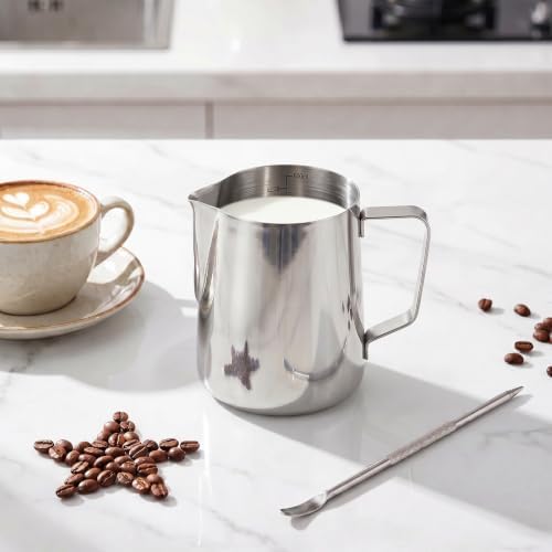 4 Pcs 20oz Stainless Steel Milk Frothing Pitcher Kit with Latte Art
