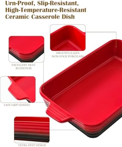 Ceramic Casserole Dish Set with Handles, Set of 4, Red