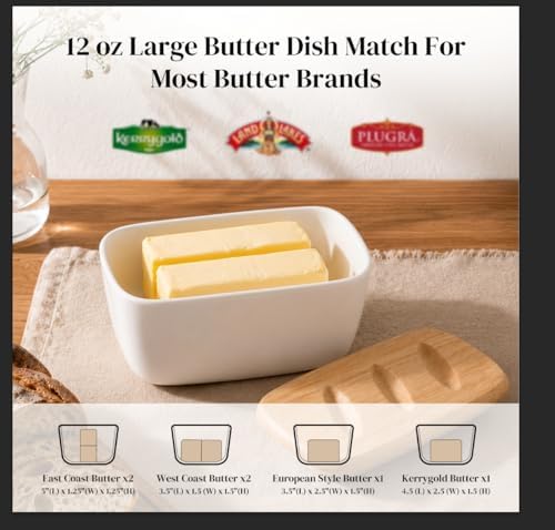 DOWAN 6.5" Large Butter Dish - Ceramic Butter Dish with Lid for