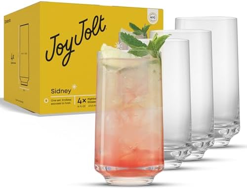 JoyJolt Sidney Highball Glasses Set of 4 | 16 oz Drinking Glasses for