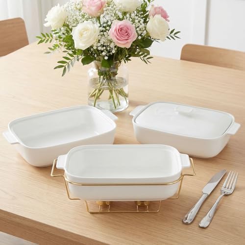 1.9 Quart Ceramic Casserole Dish with Lids, White