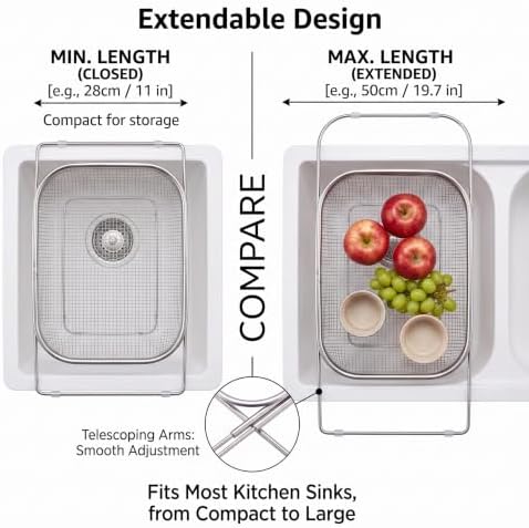 Stainless Steel Strainer, Expandable over the Sink Basket Mesh