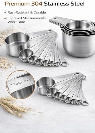 15 Piece Measuring Cups and Spoons Set, Stainless Steel Stackable