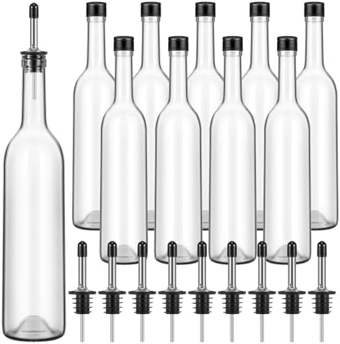 Maxdot 10 Pcs Long Neck Glass Bottles with Pourer for Bar Wine Syrup