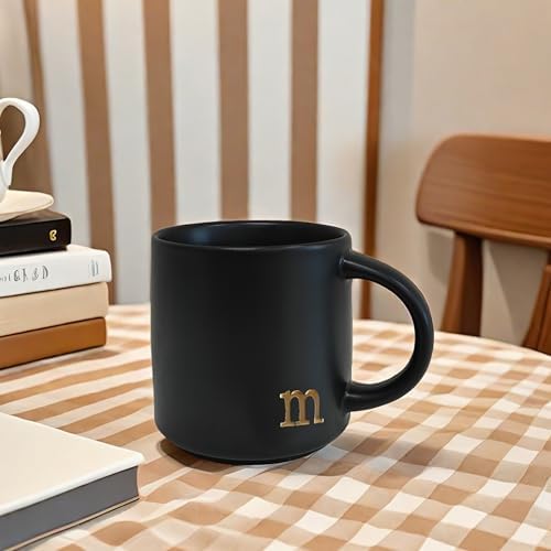 COLLECTIVE HOME Black Ceramic Coffee Mug, 15 oz Golden Monogram Tea