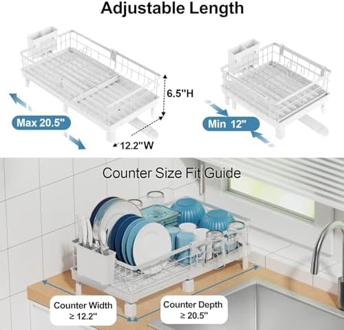 GSlife Expandable Dish Drying Rack, White
