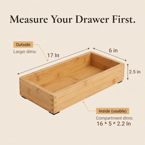 Bamboo Drawer Organizer Boxes - Non-Slip Utensil & Storage Tray