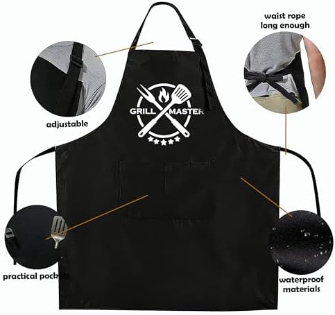 Funny Black Apron with Pockets for Man,Dad,Husband,Father in Law,Chef