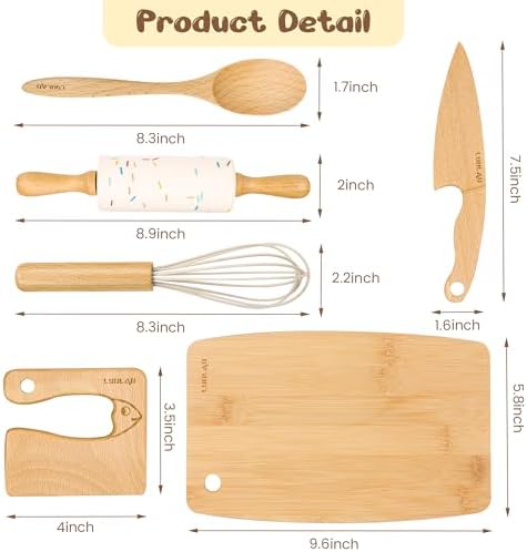 LUOLAO Wooden Kids Safe Knife and Toddler Baking Set, 6 PCS