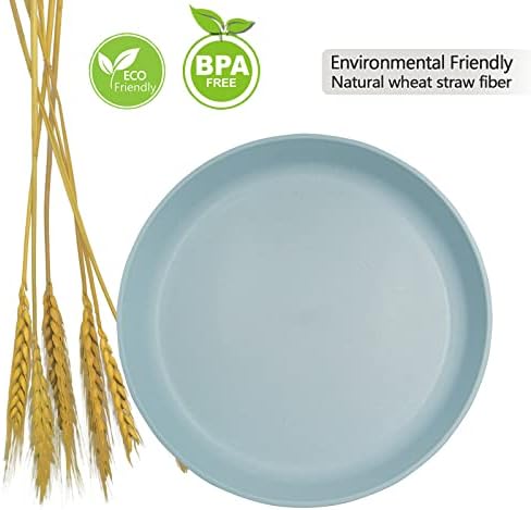 10 Inch Plastic Dinner Plates Set of 8, Wheat Straw Plates Reusable &