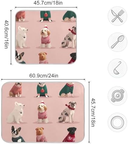 OTVEE Whimsical Pet Decor Dish Drying Mat for Kitchen Counter