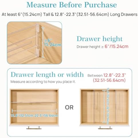 Vtopmart 6" Tall Upgrade Drawer Dividers, 12.8"-22.3" Expandable