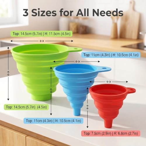 Kitchen Funnel Set 3 Pack, Large, Medium, and Small, Food Grade