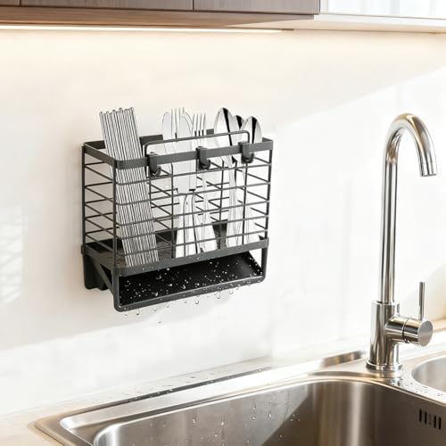 Utensil Holder, Kitchen Utensil Drying Rack, 3-Compartment Sink Caddy