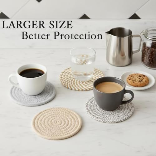 4.8 Inch Woven Drink Coasters Set of 4, Thick Absorbent Coasters, Boho