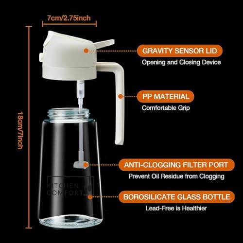 2-in-1 Oil Sprayer & Dispenser, 16oz/470ml Glass Bottle, Off White