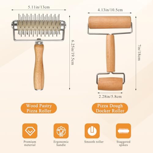 3pcs Pizza Tool Set, Include Pizza Docker, Pizza Dough Roller and
