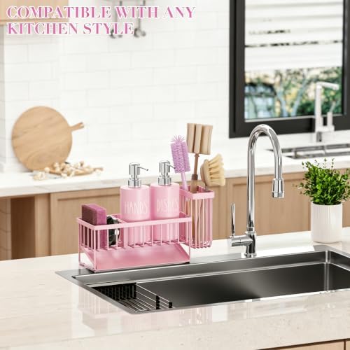 MASADI Pink &Silver Kitchen Dish Soap Dispenser Set with Sponge