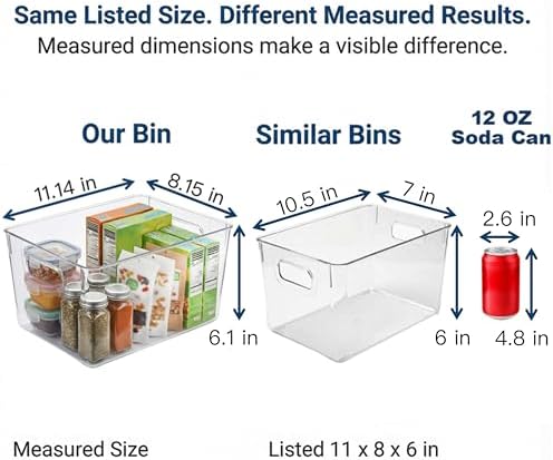 MOONEDGE 4 Pack Clear Plastic Storage Bins, 11x8x6in