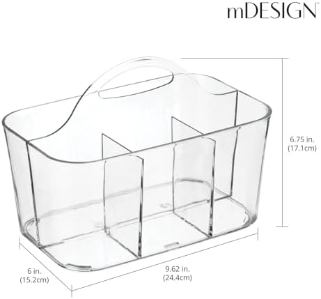 mDesign Plastic Cutlery Storage Caddy with Handle, Clear
