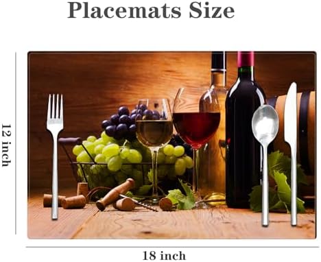 Wine Placemats Set of 4 Bottle Grapes Rustic Brown Table Mats