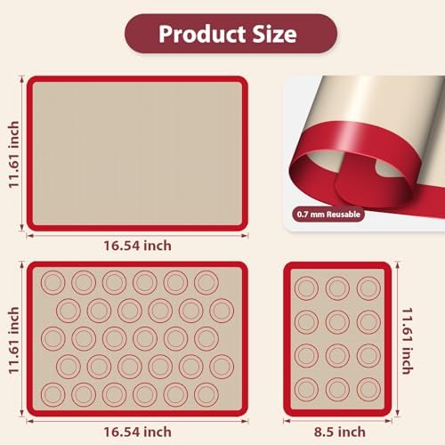 Silicone Baking Mat Set of 5, Non Stick Reusable Macaron Silicone