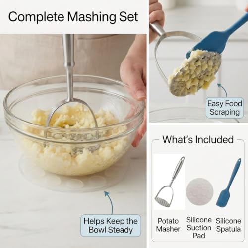 Potato Masher, Heavy Duty 304 Stainless Steel Potato Masher, One-Piece